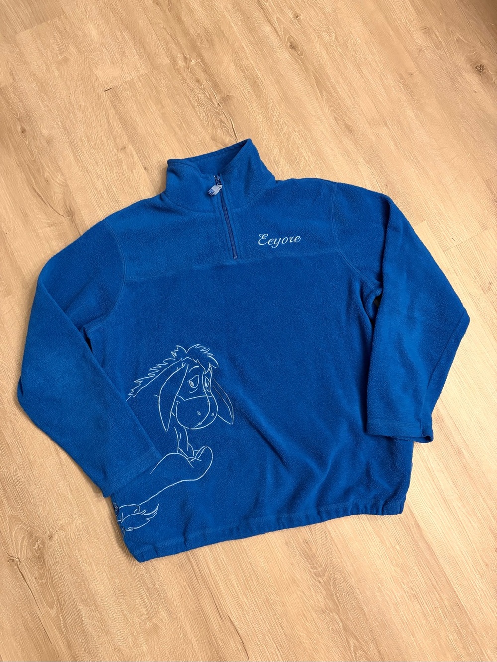 Disney Eeyore Blue Fleece Quarter Zip Pullover Women’s Large Embroidered